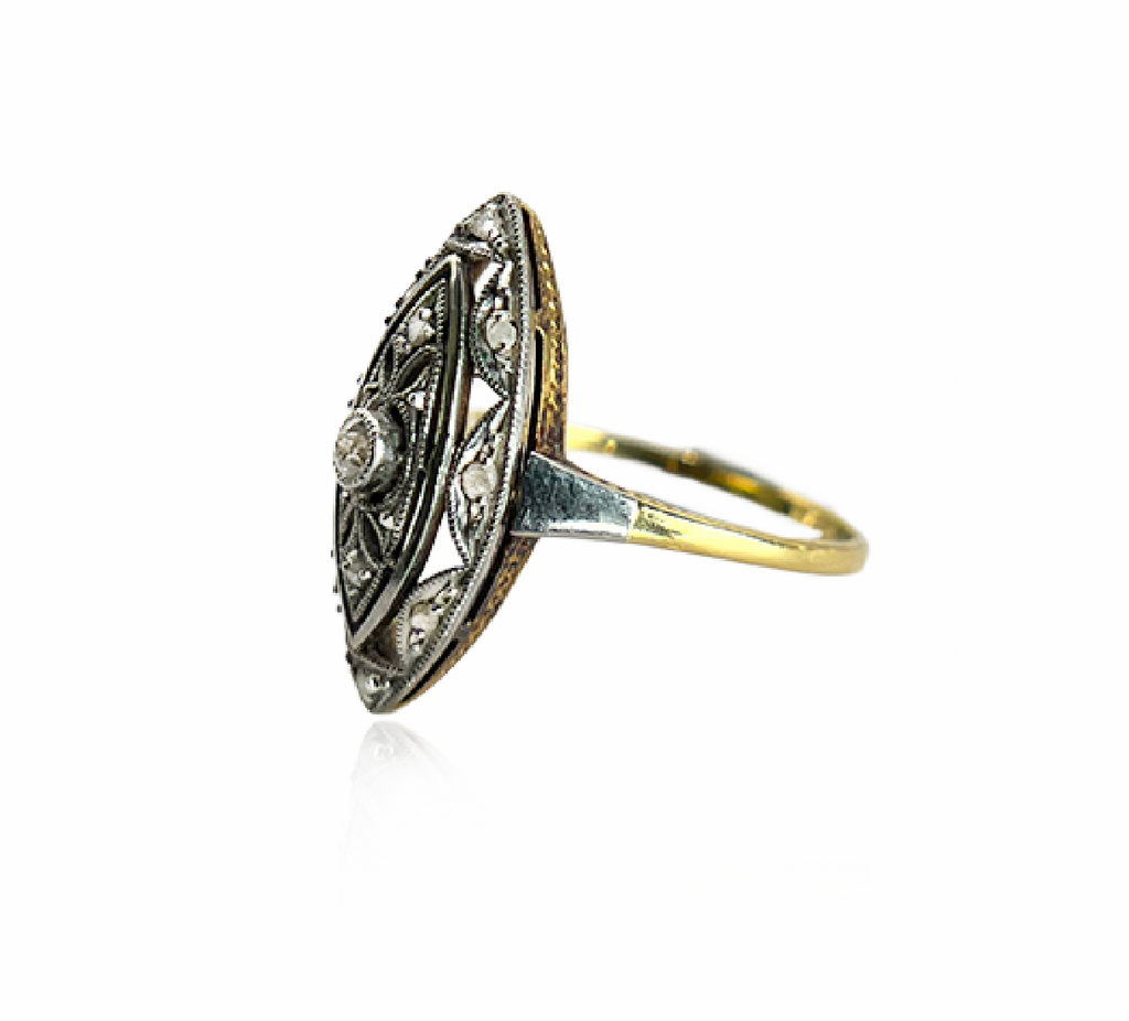 Rose Cut Diamond Navette Ring