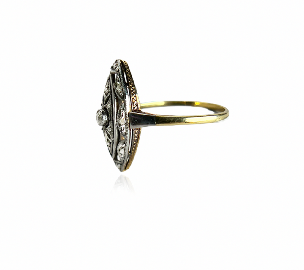 Rose Cut Diamond Navette Ring