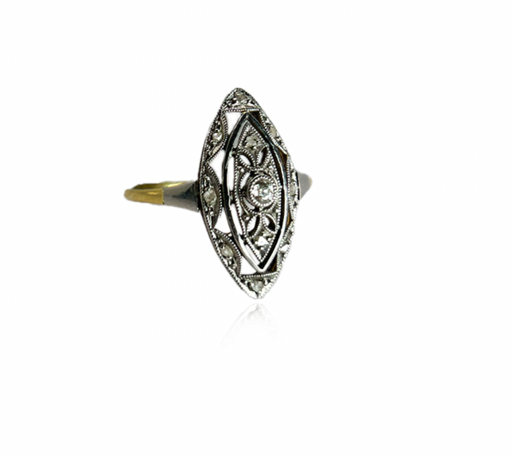 Rose Cut Diamond Navette Ring