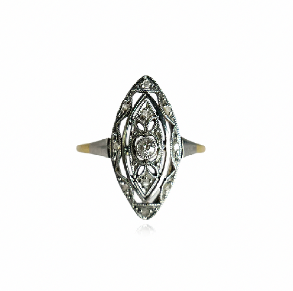 Rose Cut Diamond Navette Ring