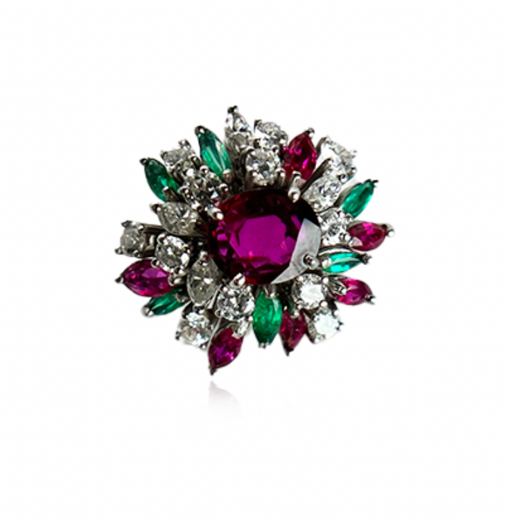 Ruby, Diamond and Emerald ring