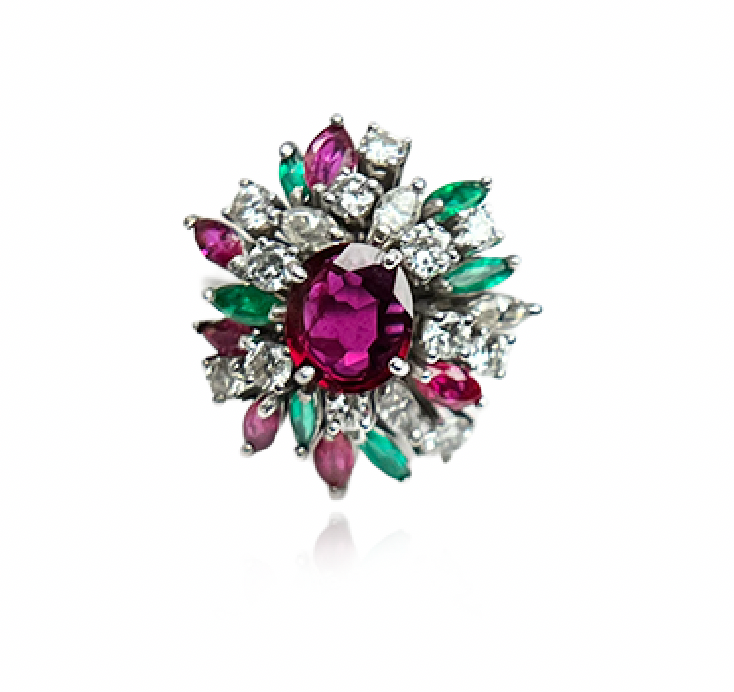 Ruby, Diamond and Emerald ring