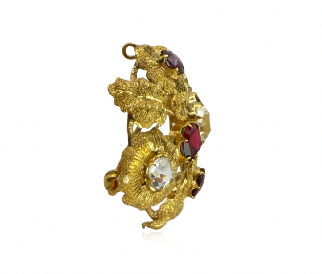 Garnet and White Tourmaline Brooch
