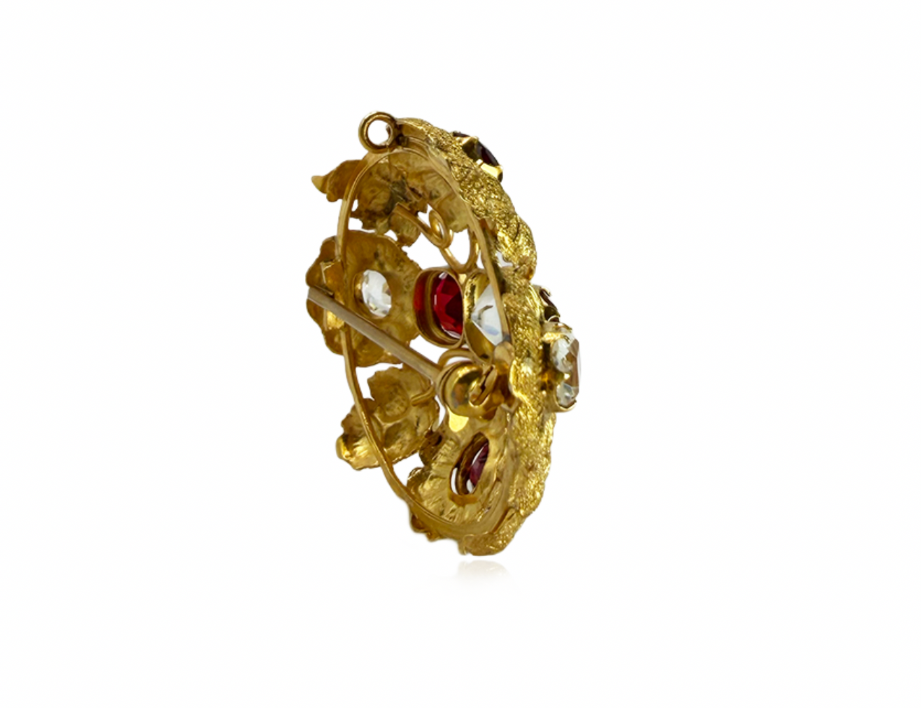 Garnet and White Tourmaline Brooch
