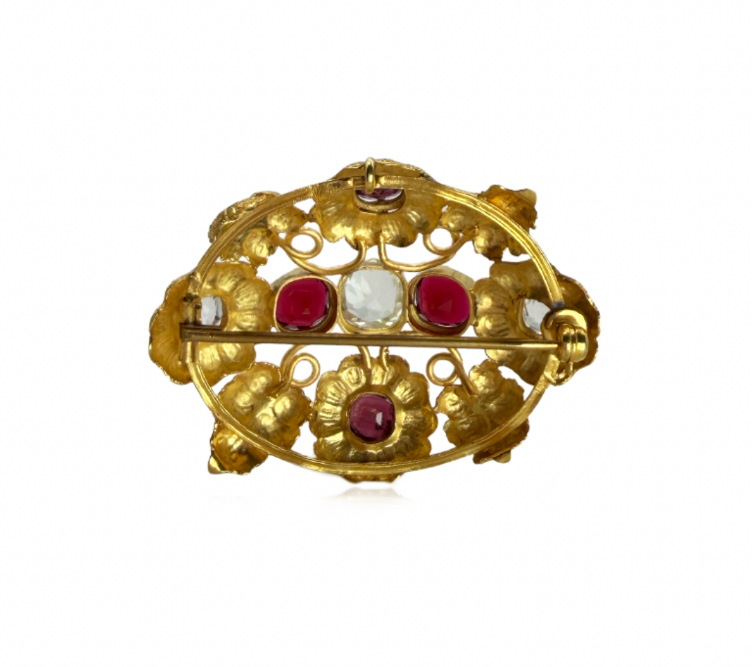 Garnet and White Tourmaline Brooch